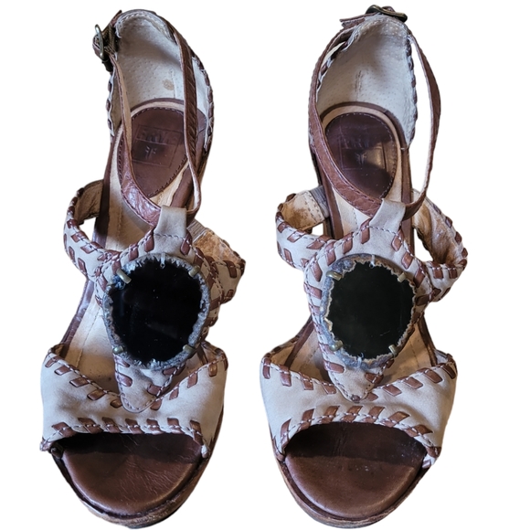 Frye Pepper Agate Stone Brown Wedges Platform Shoes Size 7 - Picture 3 of 13